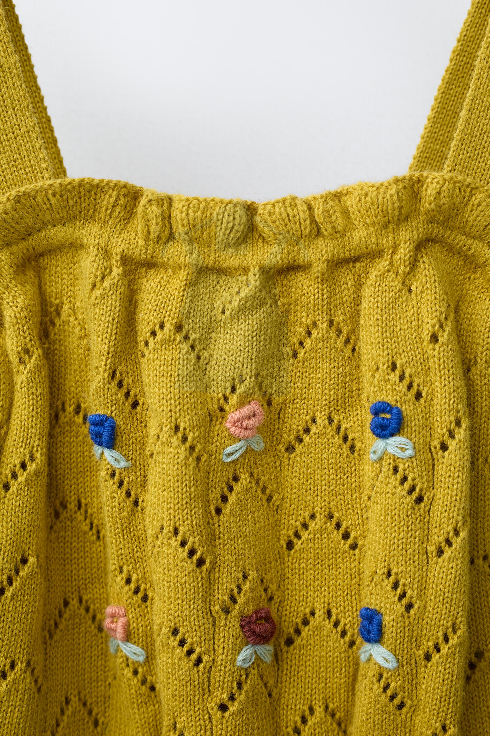 COTTON LINEN EMBROIDERED KNIT TOP